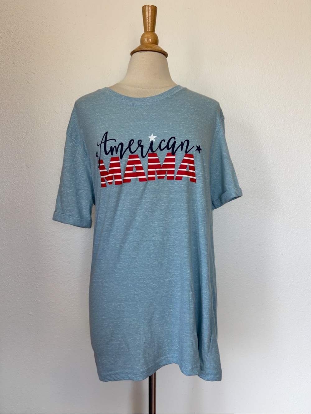 Light Blue American Mama Short Sleeve Graphic Tee